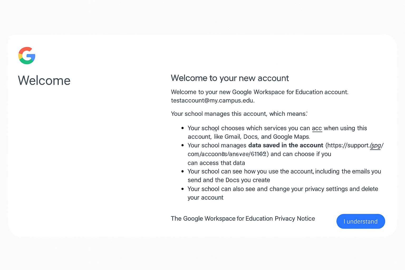 Welcome / I understand