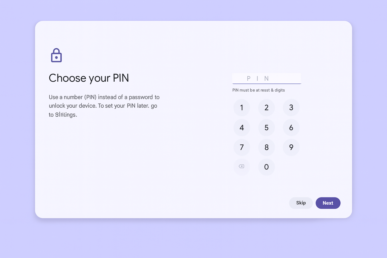 Chromebook PIN Setup Screen