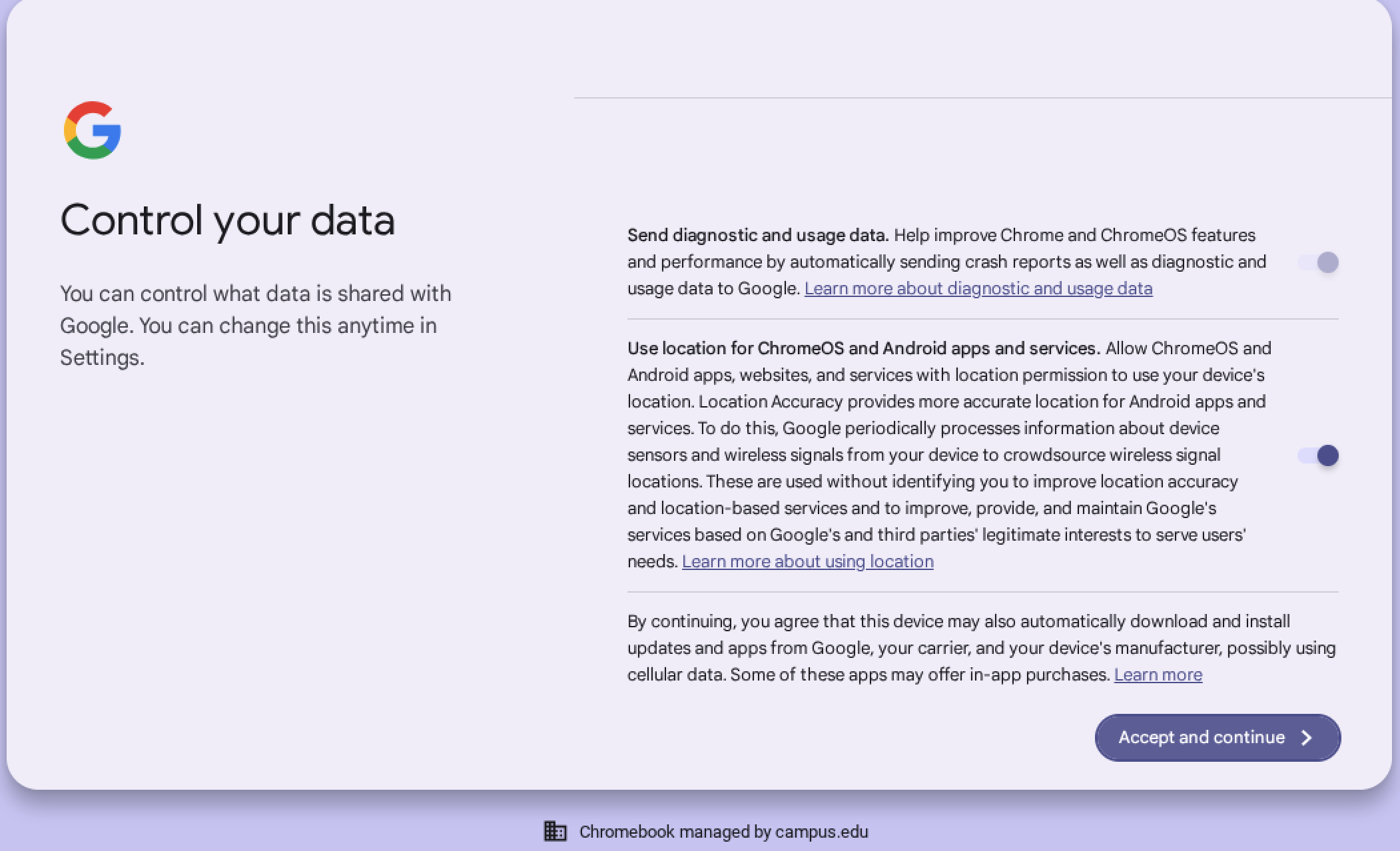 Control your data — Accept and continue