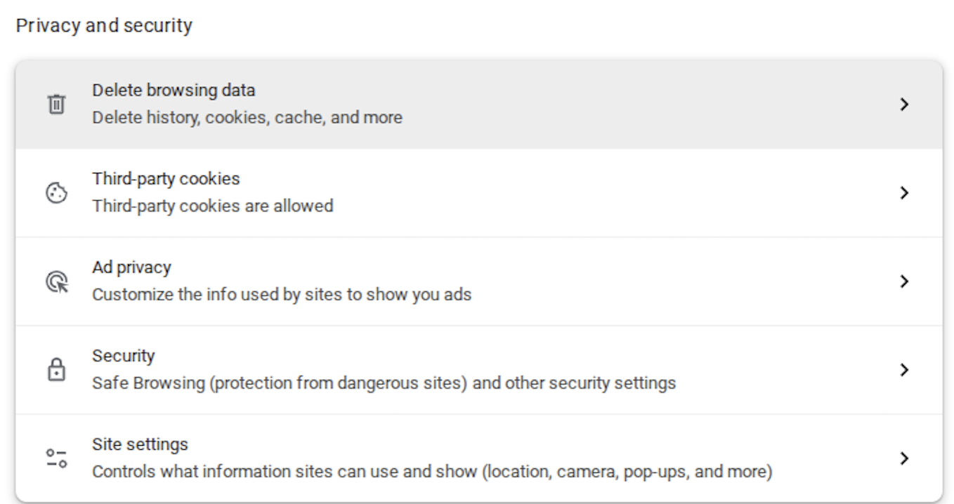 Site settings section